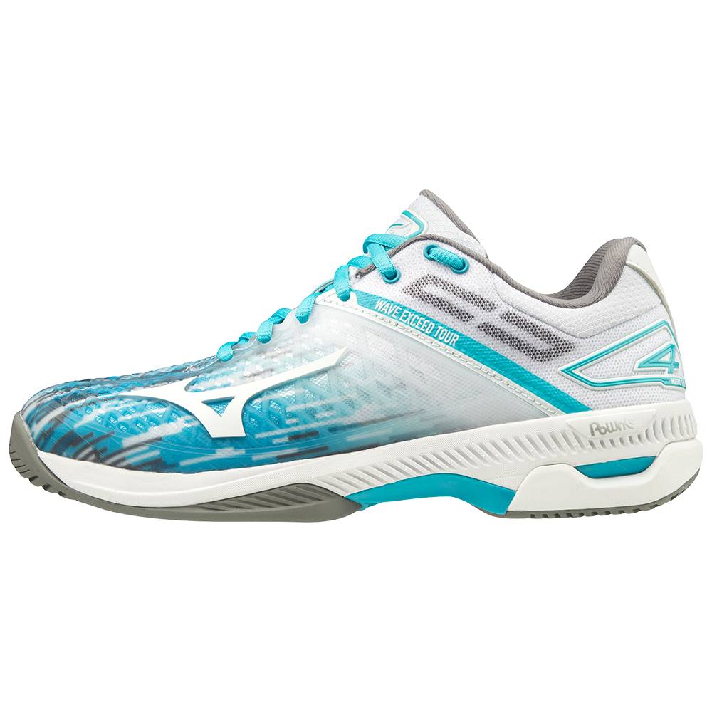 Damske Tenisove Topanky Mizuno Wave Exceed Tour 4 AC Modre/Biele Vypredaj MPLB82076